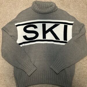 Elan Gray Turtleneck Sweater with Black and White SKI Design